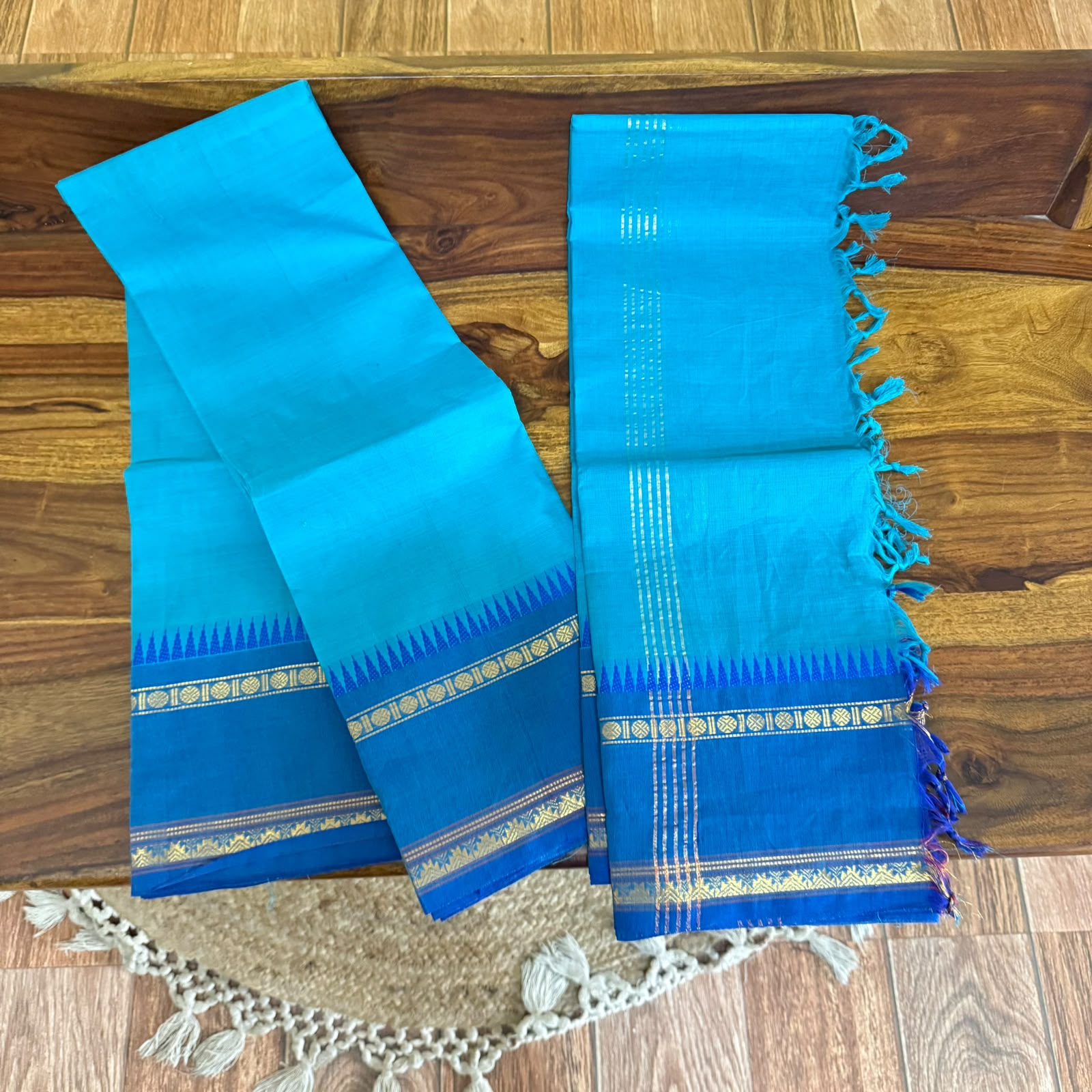 PURE KANCHI COTTON SET -  BLUE